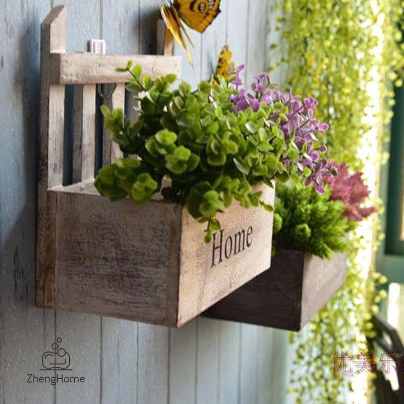 Wallmounted Wooden Flower Basket / Wall Hanging Flower Pot / Etsy