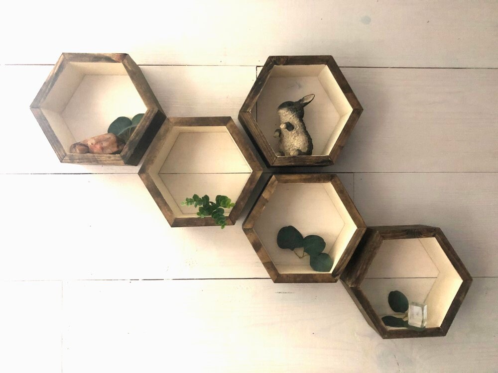 Conjunto de 3 Estantes de madera hexagonal Estantes de | Etsy