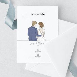 Retrato de casamento personalizado, ilustração de casamento personalizada, presente de casal de casamento personalizado, ilustração de cartão de casamento personalizado, salvar o cartão de data