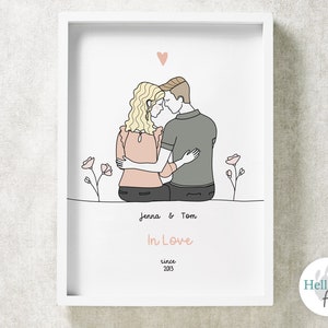 Custom Couple Cortrait, Personalized Couple Illustration, Custom Portrait, Personalised Gift, Anniversary Gift