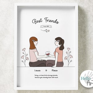 Friendship gift, Best friend Illustration, Personalised friendship gift, Personalized friends portrait, custom friend portrait