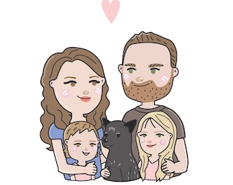 Portrait de famille personnalisé avec animaux de compagnie, Portrait de couple anime, illustration de portrait personnalisé, tasse personnalisée, impression de famille Familienportrait