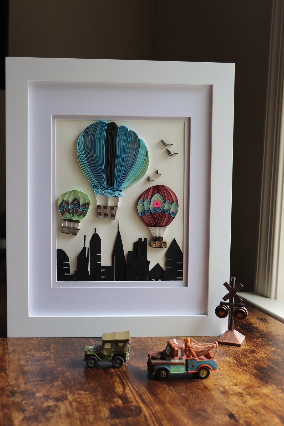 Quilled Paper Art Hot Air Balloon City View Giftbaby Room Wall Decor