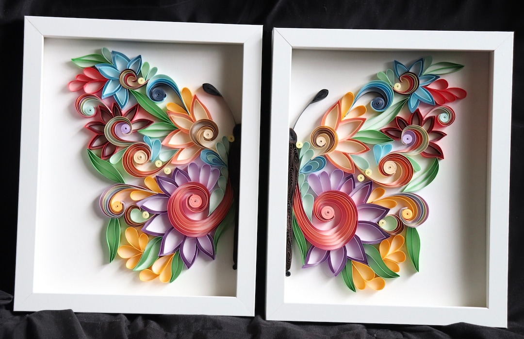 Quilled Paper Art: Floral Butterfly Wall Decor - Framed Set - Etsy UK
