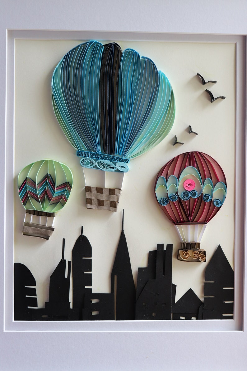 Quilled Paper Art Hot Air Balloon City View Giftbaby Room Wall Decor