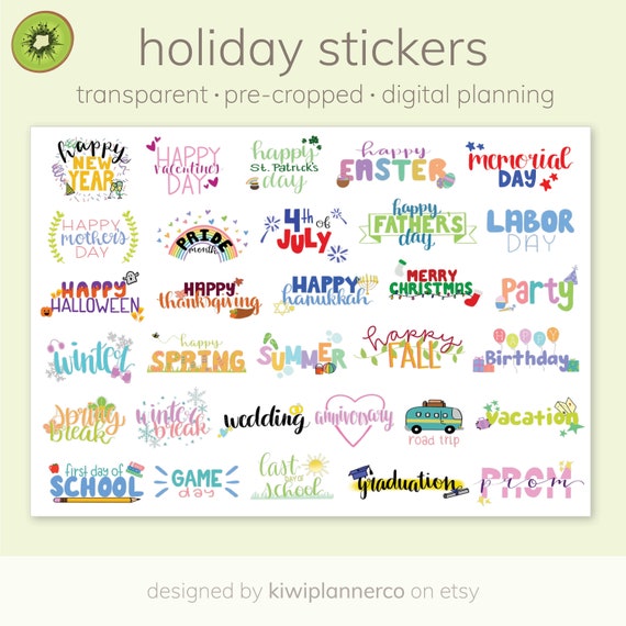 Digital Stickers | HOLIDAY EDITION | Transparent, Pre-cropped | GoodNotes,  Notability, iPad/Tablet | Stickers for Holidays & Occasions