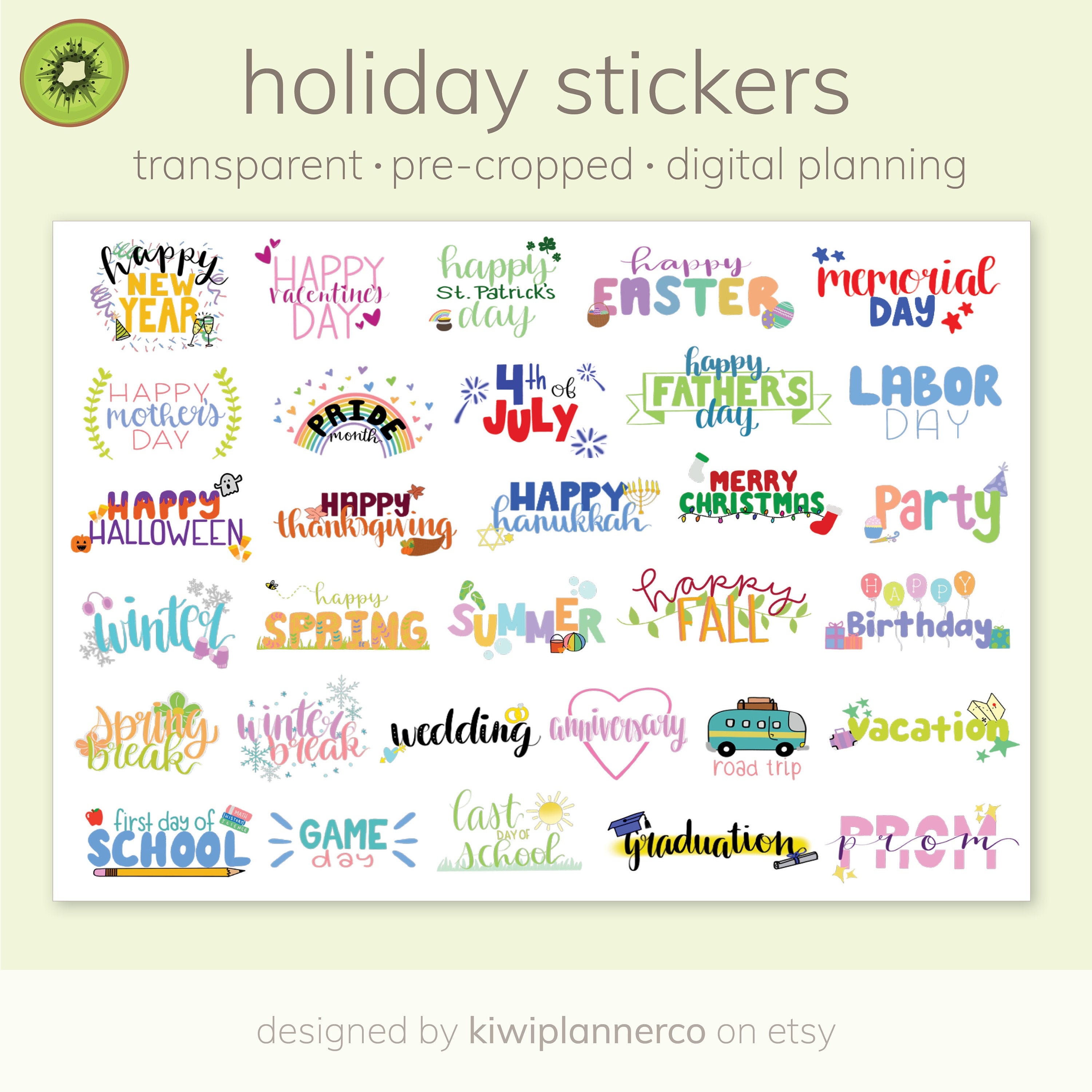 Digital Stickers HOLIDAY EDITION Transparent, Pre-cropped Goodnotes,  Notability, Ipad/tablet Stickers for Holidays & Occasions 
