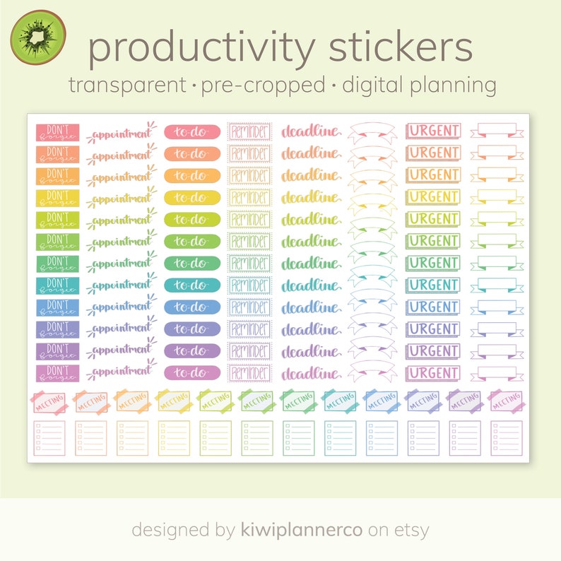 Digital Stickers PRODUCTIVITY EDITION Transparent, Precropped