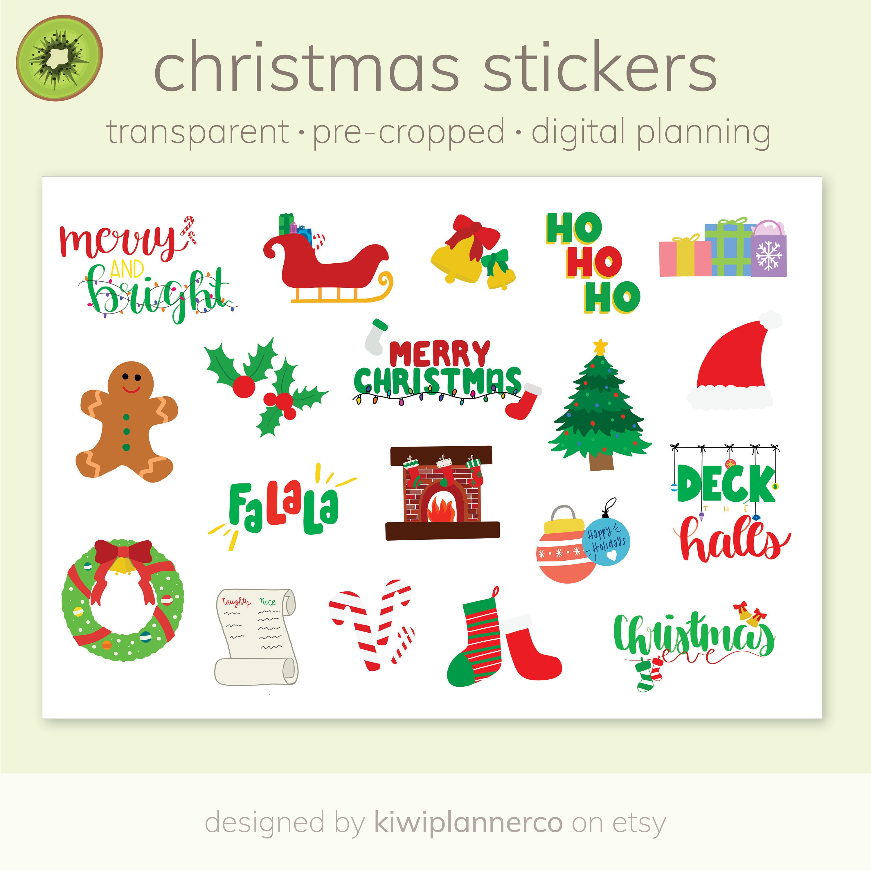 Digital Stickers CHRISTMAS EDITION Transparent, Pre-cropped Goodnotes,  Notability, Ipad/tablet Christmas Holiday Stickers 