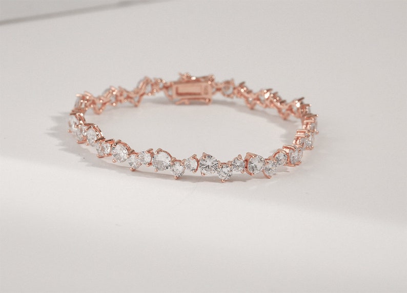 Round Baguette Stone Bracelet 925 Solid Sterling Silver Cubic Zirconia Gemstone Rose gold