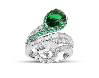 Emerald Green CZ Gemstone Ring 925 Solid Sterling Silver Sapphire Blue CZ Gemstone Ring Statement Ring