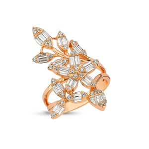 Baguette Flower Ring 925 Solid Sterling Silver Rose Gold Vermeil Clear Zirconia Statement Ring Rose gold