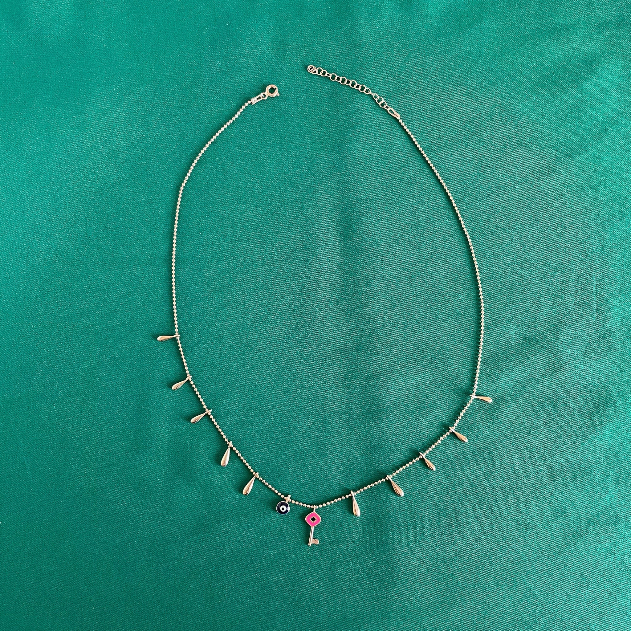 Key Chain Necklace 925 Solid Sterling Silver Pink Enamel Key Etsy UK