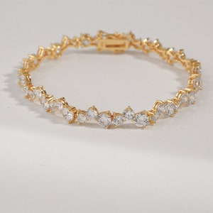 Round Baguette Stone Bracelet 925 Solid Sterling Silver Cubic Zirconia Gemstone Gold