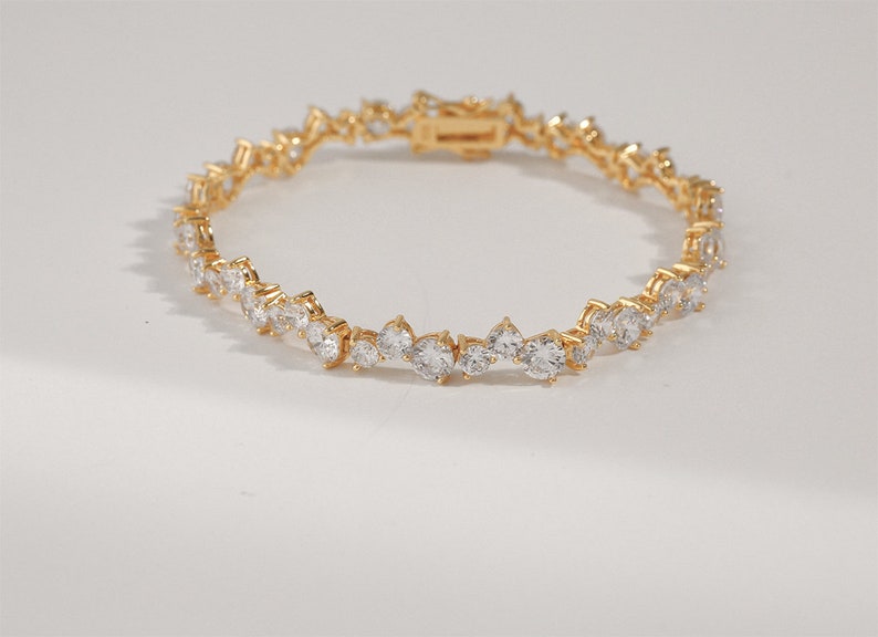 Round Baguette Stone Bracelet 925 Solid Sterling Silver Cubic Zirconia Gemstone Gold