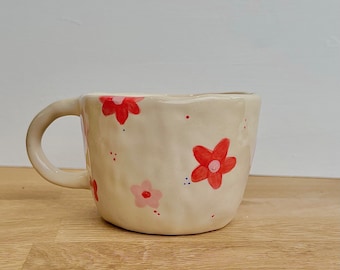 Handmade mug red and blue stripes coffee cup pinched mug