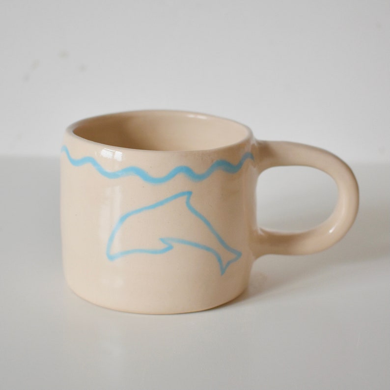Handmade stoneware mug dolphin mug pottery greek image 1