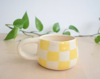 Handmade mug yellow checked mug gift