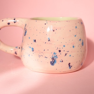 Handmade speckled mug blue and pink spectacular glaze