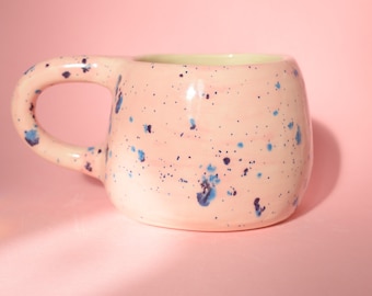 Handmade speckled mug blue and pink spectacular glaze