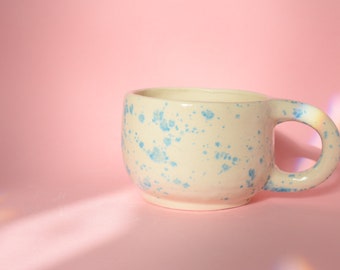 Handmade ceramic mug blue speckled tea cup large mug