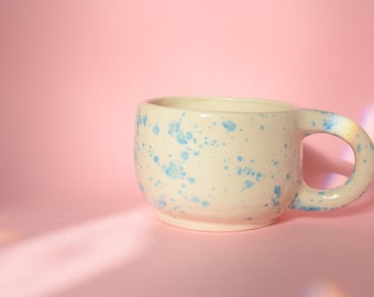 Handmade ceramic mug blue speckled tea cup large mug