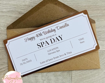 Spa Day Foil Ticket – Personalised Gift Voucher Customisable | Luxury Foil Finish | Perfect Gift for Any Occasion