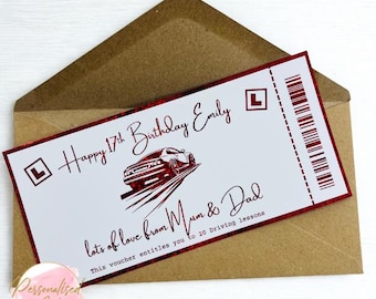 Personalised Foil Driving Lessons Keepsake Gift Voucher Fully customisable