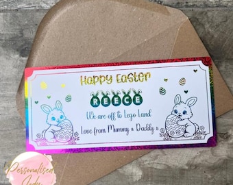 Personalised Easter Ticket – Foil Easter Bunny Ticket – Easter Surprise Reveal – Trip Gift Ticket – Custom Easter Gift for Kids
