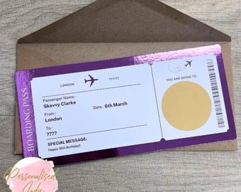 Custom Scratch Off Boarding Pass | Surprise Trip Reveal Ticket, Travel Gift (Personalised)