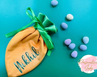 Personalised Velvet Carrot pouch| Easter gift| Easter egg hunt gift| Easter treat bag