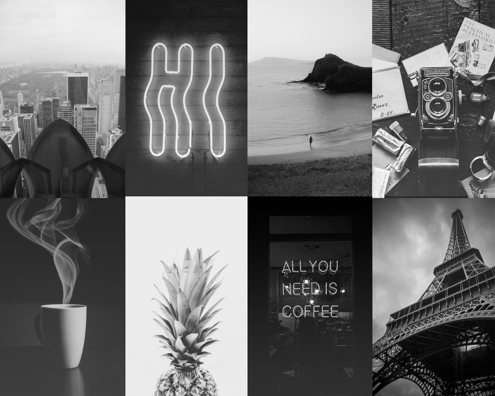 Black and White Aesthetic Collage Kit, Eclectic Photos, Travel Inspired