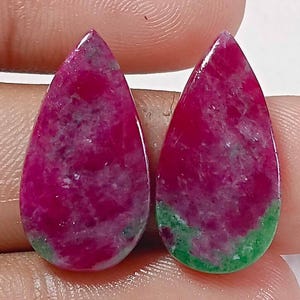 Pear Ruby in Zoisite Pair Cabochon, Natural Loose Gemstone (12x23x3mm, 25.40Cts)