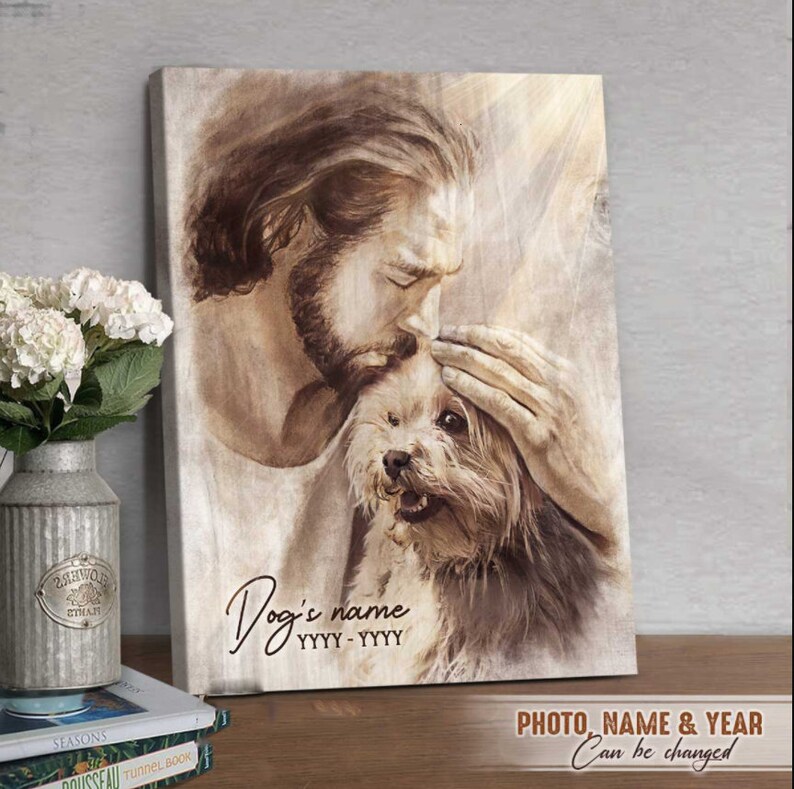 Personalized Memorial Pet Wall Art Canvas Jesus God Hug a Etsy