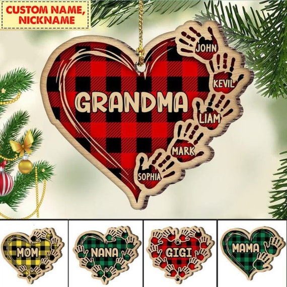 Grandma Mom Heart Hand Print Personalized Wood Ornament Custom Family Name Ornament for Xmas Christmas Birthday Grandma Mom Heart Hand Print Personalized Wood Ornament Custom Family Name Ornament for Xmas Christmas Birthday