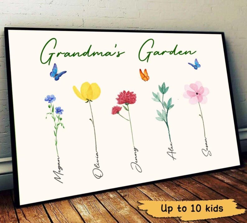 Personalized Family Flowers Horizontal Canvas Grandma's Etsy