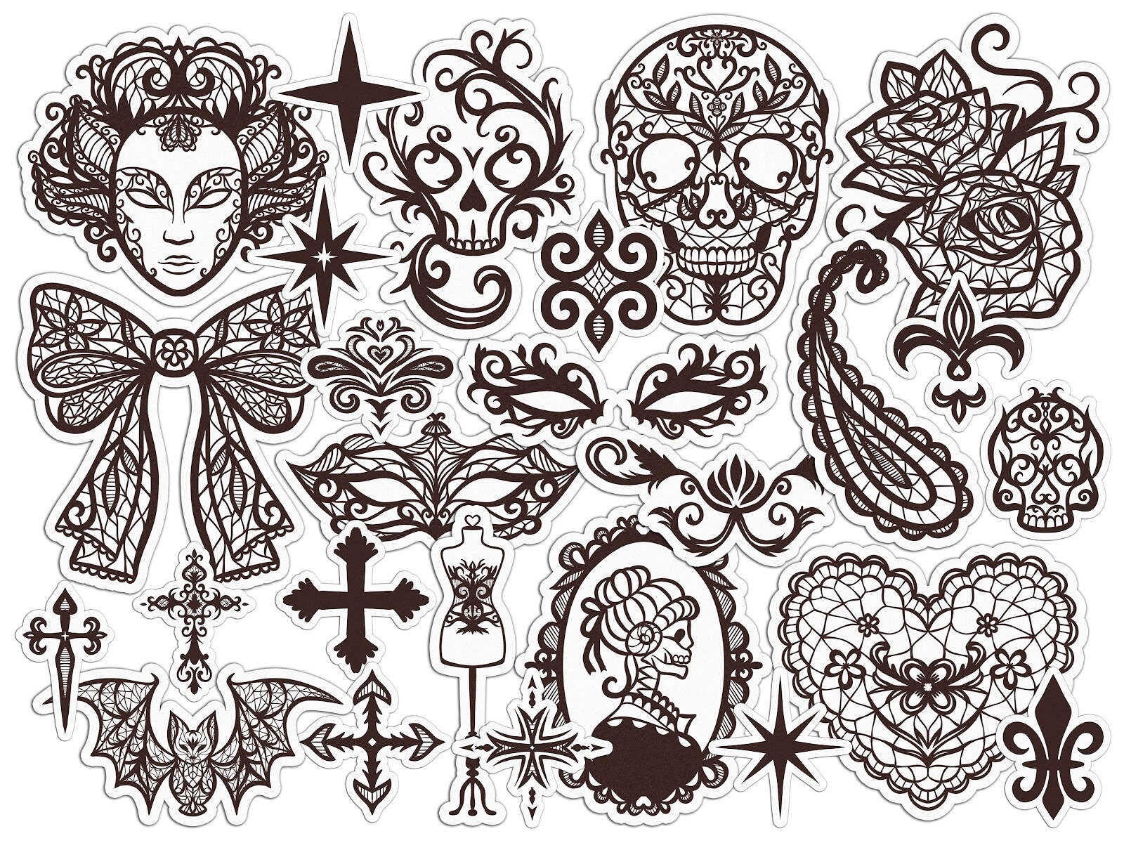 25 pcs Decals Set Lacy Goth Paper Stickers Sugar Skulls | Etsy
