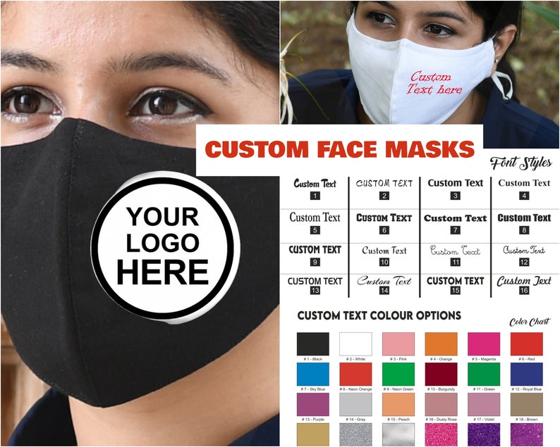 BULK CUSTOM Face Mask LOGO or Text Image Design Custom Etsy