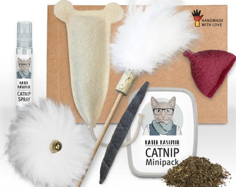 Kater Kasimir - Premium Paket mit 7 Katzenspielzeugen. In Deutschland von Hand und mit Liebe hergestellt