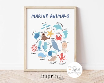 Printable Under the Sea Artwork, DIGITAL DOWNLOAD, Nursery Decor, PRINTABLE art, Nursery, Sea Animals Nursery Art, Under the Sea Printable