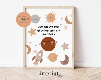 Stampa spaziale stampabile, DOWNLOAD DIGITALE, Decorazione neutra della cameretta, Arte STAMPABILE, Scuola materna a tema spaziale, Decorazione della camera per bambini, Stampe dello spazio esterno