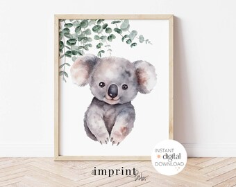 Impresión de Koala imprimible, DESCARGA DIGITAL, Decoración de vivero neutro, Arte IMPRIMIBLE, Vivero, Animal Print australiano, Animales australianos, Arte Koala