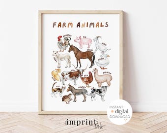 Printable Farm Animal Print, DIGITAL DOWNLOAD, Nursery Decor, PRINTABLE art, Nursery, Farm Animals Nursery Art, Farm Animals, diy artwork
