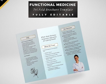 Functional Medicine Brochure, Trifold Brochure Template, Holistic Medicine, Holistic Health, Editable Brochure, Canva Brochure Template