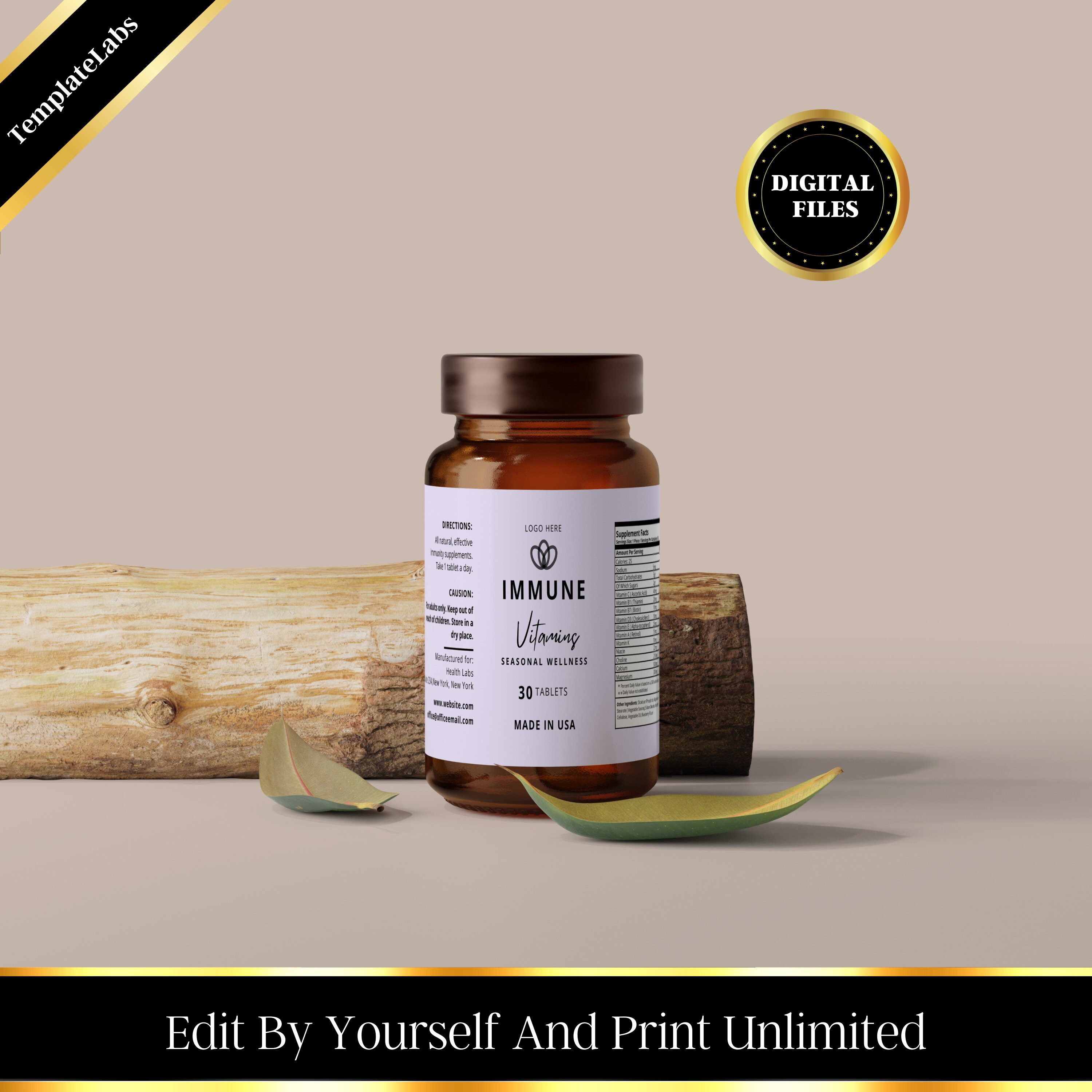 Supplement Bottle Label Supplement Label Template Vitamin Etsy