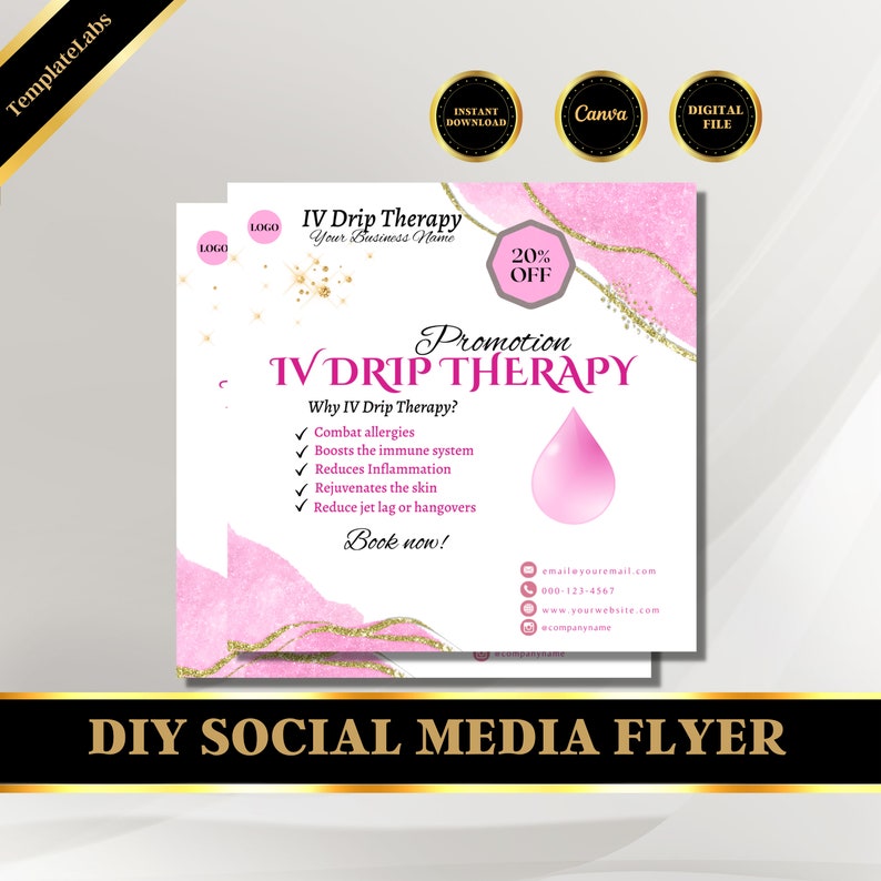 IV Drip Business, IV Therapy Template, Social Media Flyer, IV Hydration