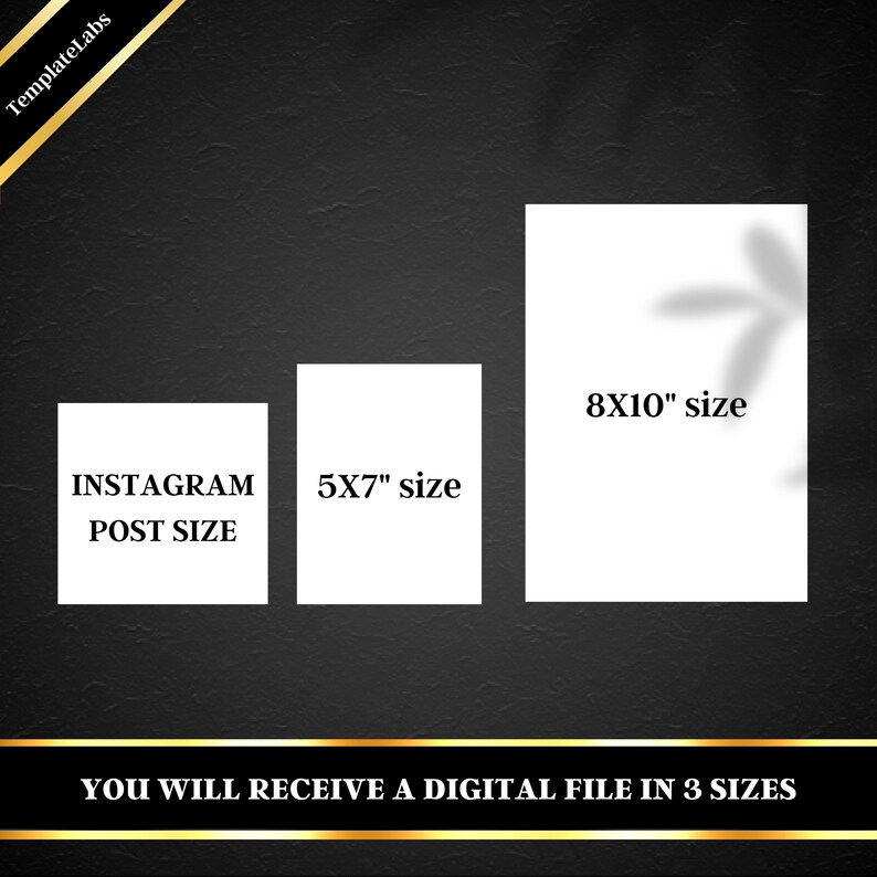 Puede incluir: Tres rect&aacute;ngulos blancos con texto negro sobre un fondo negro. Los rect&aacute;ngulos muestran los diferentes tama&ntilde;os de un archivo digital: tama&ntilde;o de publicaci&oacute;n de Instagram, 5x7 pulgadas y 8x10 pulgadas.