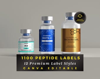 Peptide Labels, Peptide Label Template, Printable Label, Retatrutide Label Template, Editable Label, Canva Templates,  Digital Download