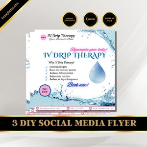 IV Drip Business, IV Therapy Template, Social Media Flyer, IV Hydration Therapy, Instagram Post Template Canva, Editable Flyer