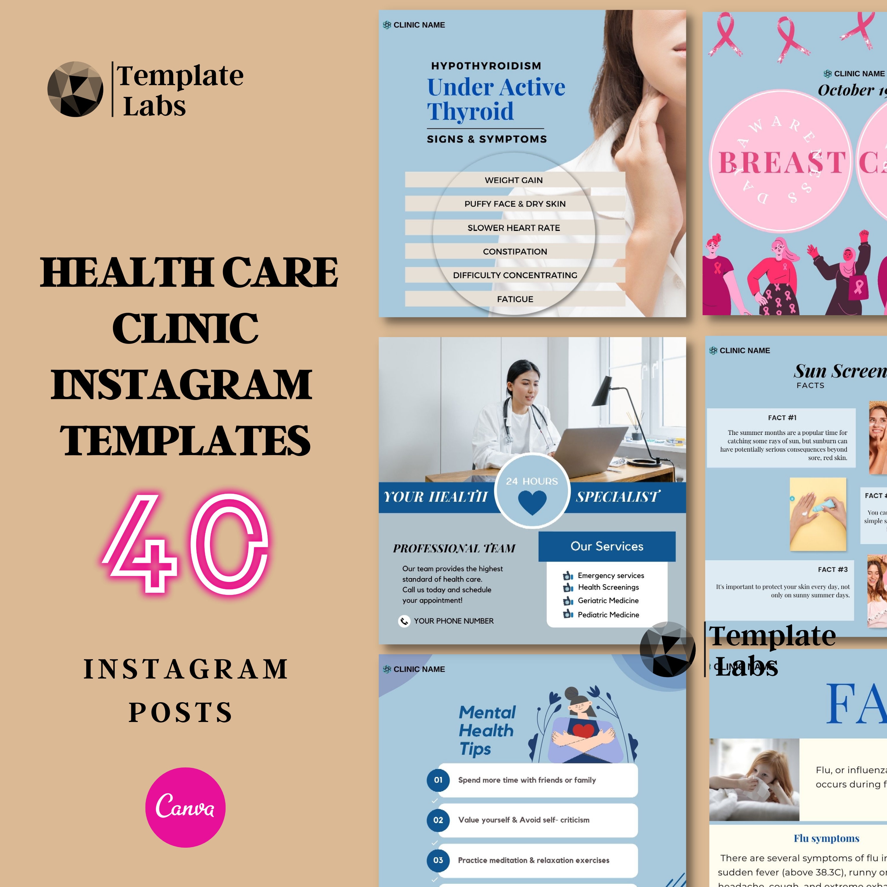 Medical Instagram, Health Instagram Templates, Medical Marketing